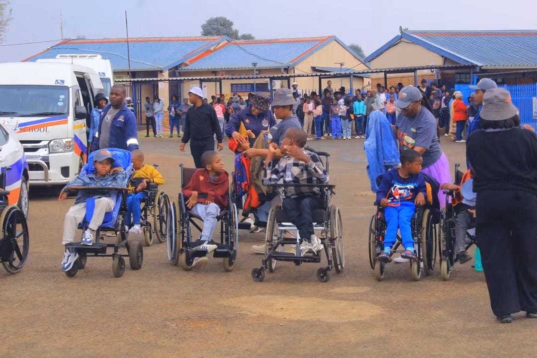 Learners in wheelchairs taking part in the Boiteko Special School fun walk